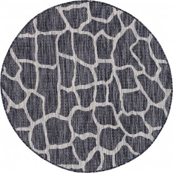 Rug Unique Loom Outdoor Safari Dark Gray Round 4' 0 x 4' 0