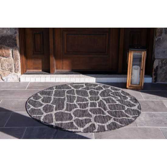 Rug Unique Loom Outdoor Safari Dark Gray Round 4' 0 x 4' 0