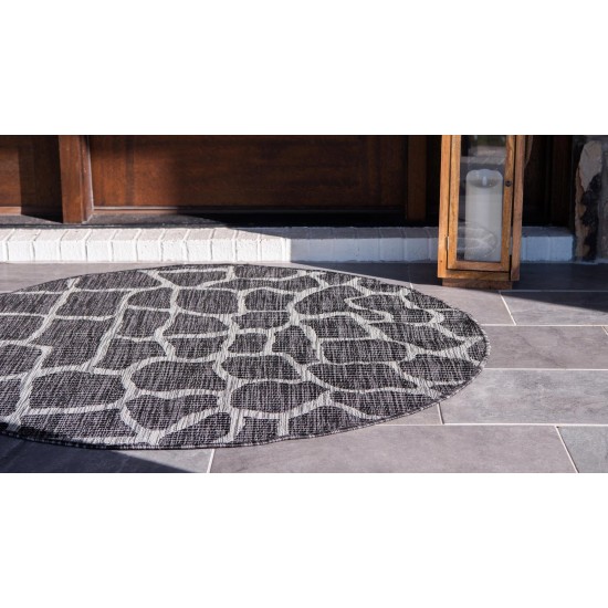 Rug Unique Loom Outdoor Safari Dark Gray Round 4' 0 x 4' 0