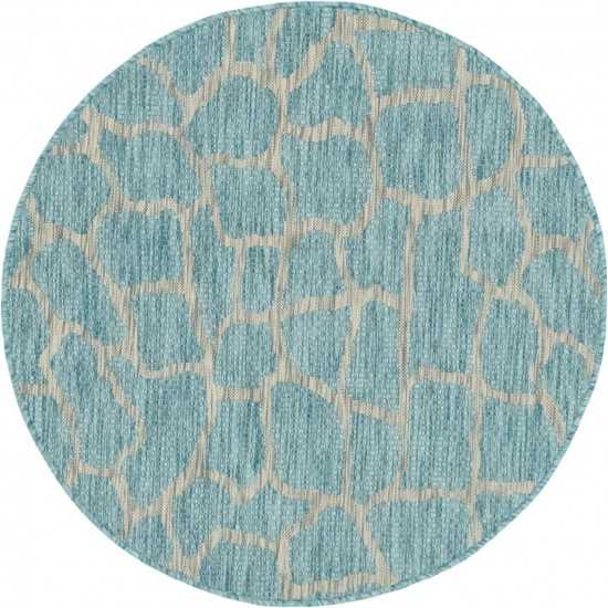 Rug Unique Loom Outdoor Safari Aqua Blue Round 4' 0 x 4' 0