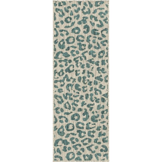 Rug Unique Loom Outdoor Safari Teal Runner 2' 0 x 6' 0