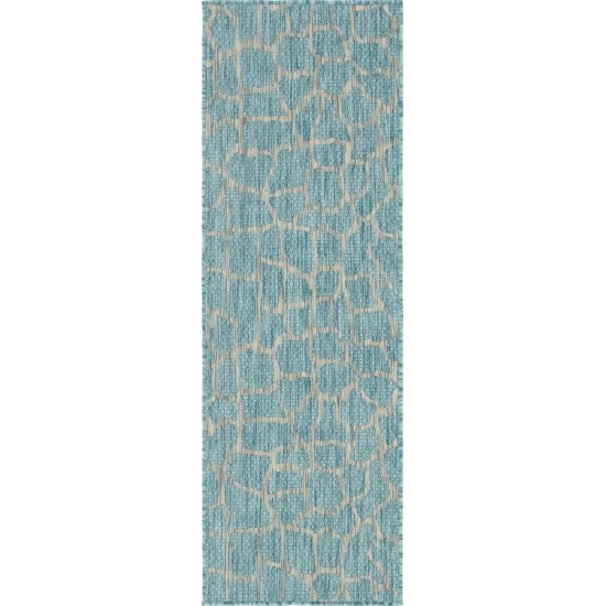 Rug Unique Loom Outdoor Safari Aqua Blue Runner 2' 0 x 6' 0