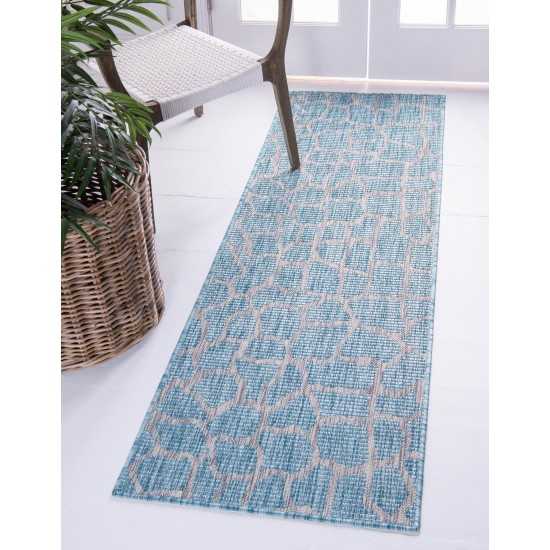 Rug Unique Loom Outdoor Safari Aqua Blue Runner 2' 0 x 6' 0