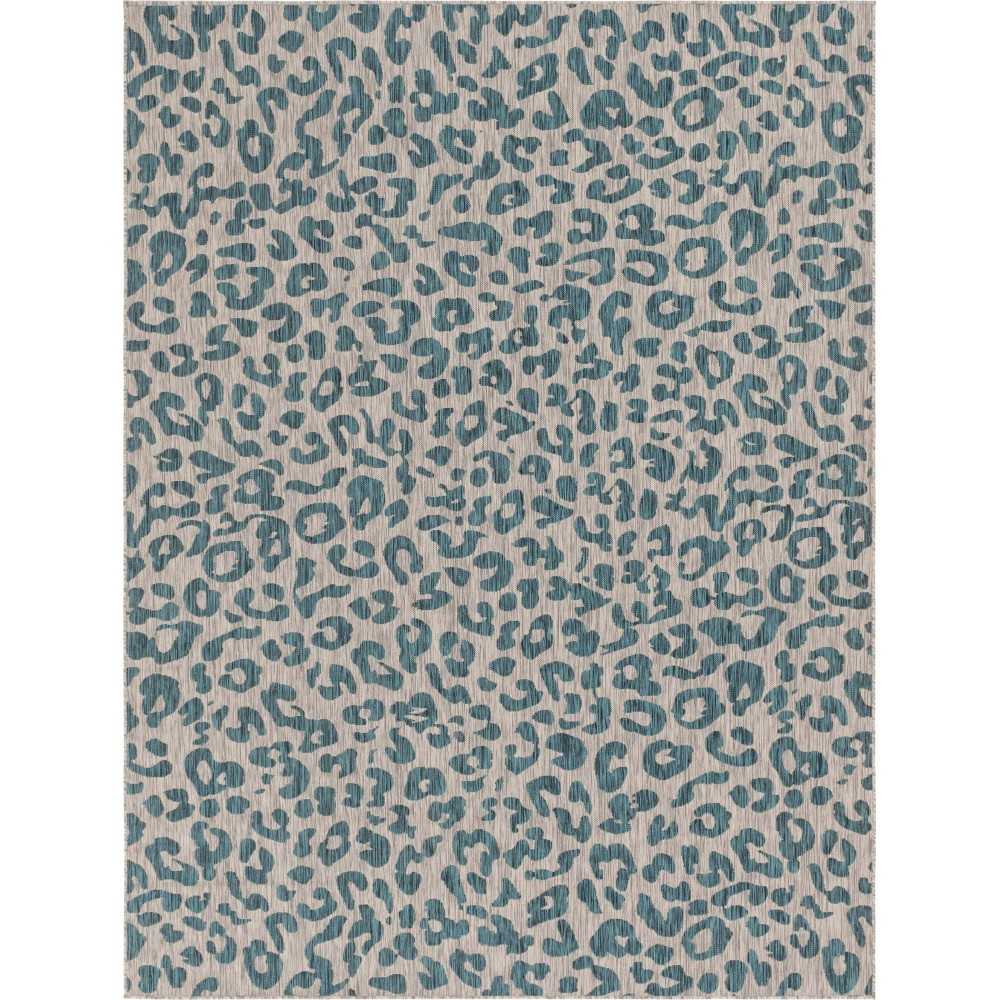 Rug Unique Loom Outdoor Safari Teal Rectangular 9' 0 x 12' 0