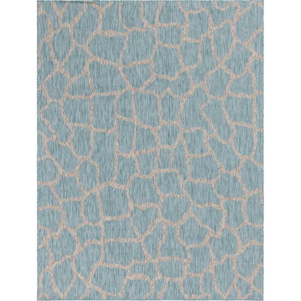 Rug Unique Loom Outdoor Safari Aqua Blue Rectangular 9' 0 x 12' 0