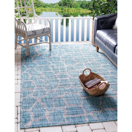 Rug Unique Loom Outdoor Safari Aqua Blue Rectangular 9' 0 x 12' 0