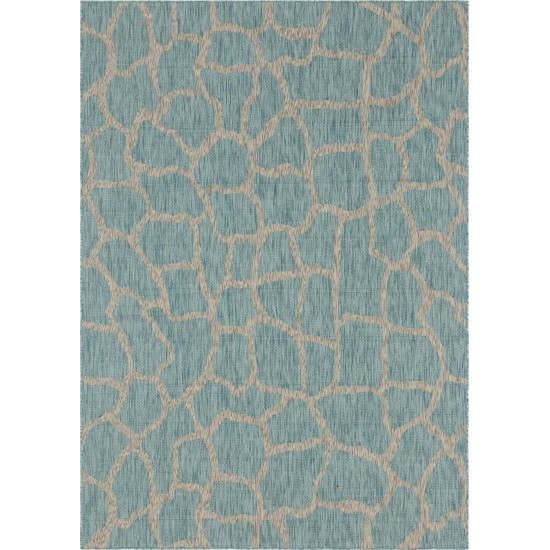 Rug Unique Loom Outdoor Safari Aqua Blue Rectangular 8' 0 x 11' 4