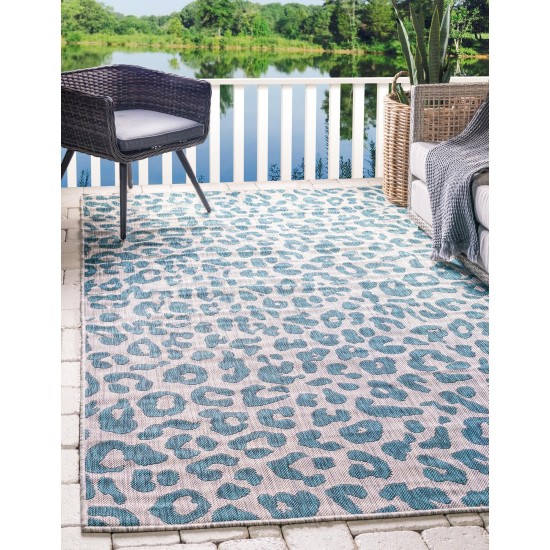 Rug Unique Loom Outdoor Safari Teal Rectangular 7' 0 x 10' 0