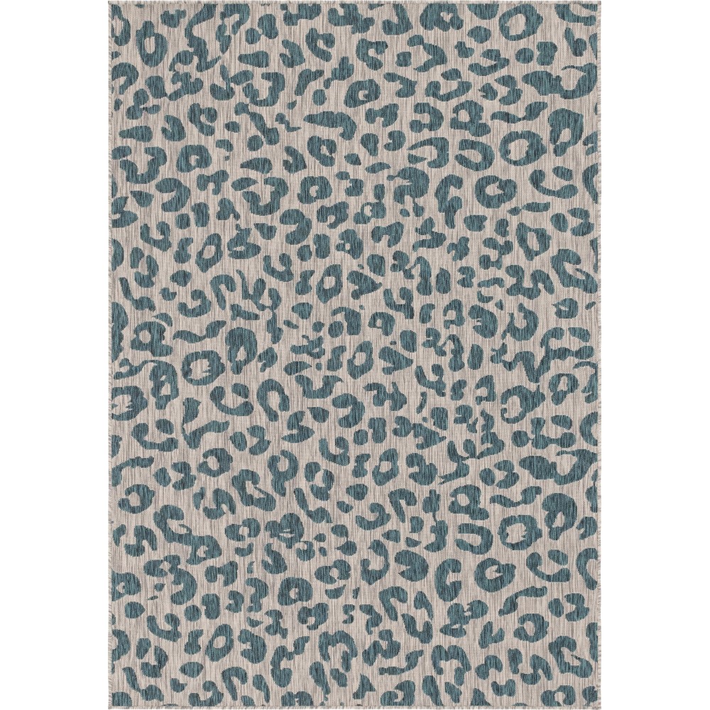 Rug Unique Loom Outdoor Safari Teal Rectangular 6' 0 x 9' 0