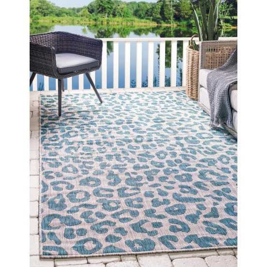 Rug Unique Loom Outdoor Safari Teal Rectangular 6' 0 x 9' 0