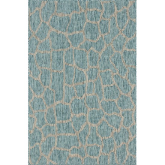 Rug Unique Loom Outdoor Safari Aqua Blue Rectangular 6' 0 x 9' 0