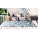 Rug Unique Loom Outdoor Safari Teal Rectangular 5' 0 x 8' 0