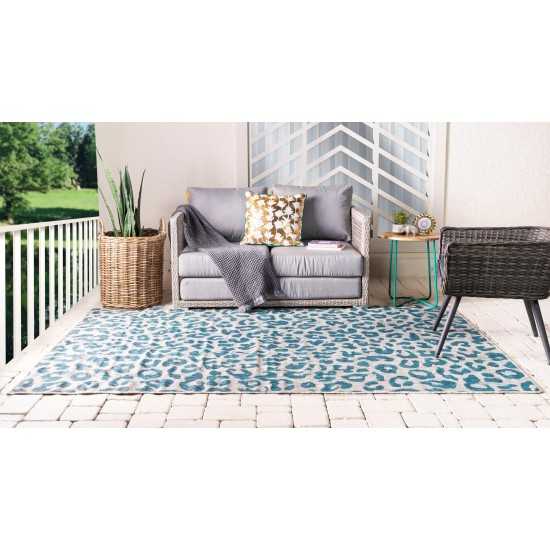 Rug Unique Loom Outdoor Safari Teal Rectangular 5' 0 x 8' 0