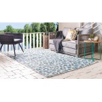 Rug Unique Loom Outdoor Safari Teal Rectangular 5' 0 x 8' 0