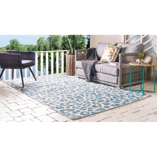 Rug Unique Loom Outdoor Safari Teal Rectangular 5' 0 x 8' 0