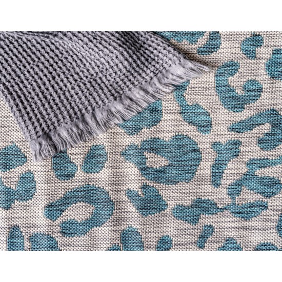 Rug Unique Loom Outdoor Safari Teal Rectangular 5' 0 x 8' 0