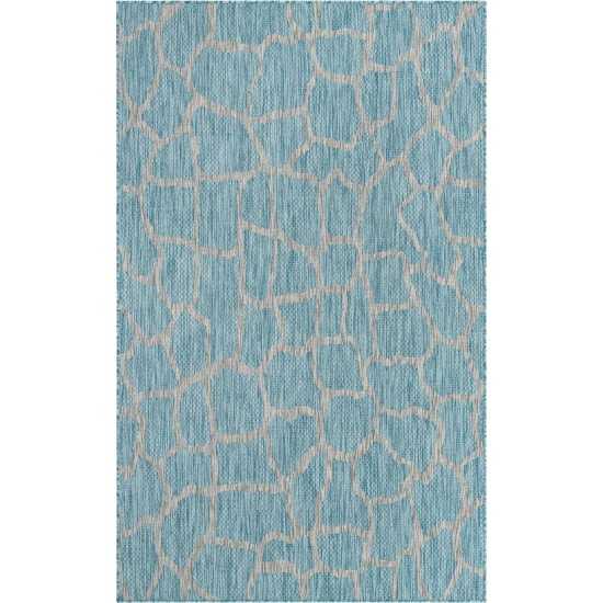 Rug Unique Loom Outdoor Safari Aqua Blue Rectangular 5' 0 x 8' 0