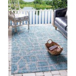 Rug Unique Loom Outdoor Safari Aqua Blue Rectangular 5' 0 x 8' 0