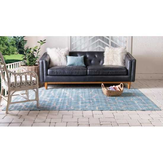 Rug Unique Loom Outdoor Safari Aqua Blue Rectangular 5' 0 x 8' 0