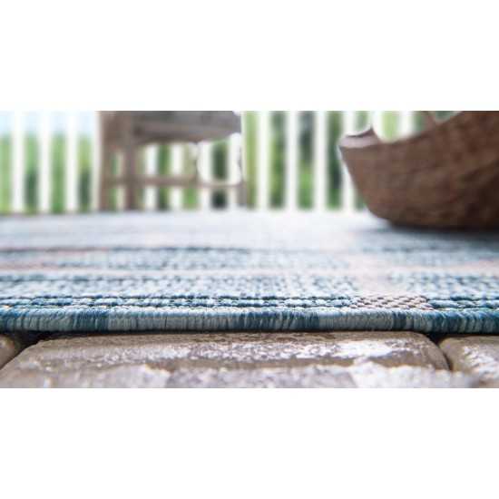 Rug Unique Loom Outdoor Safari Aqua Blue Rectangular 5' 0 x 8' 0