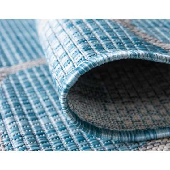 Rug Unique Loom Outdoor Safari Aqua Blue Rectangular 5' 0 x 8' 0