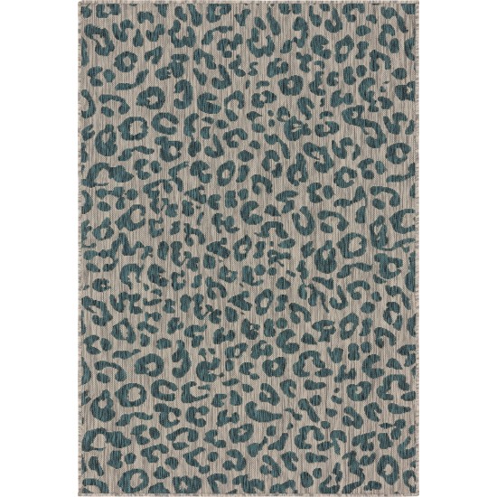 Rug Unique Loom Outdoor Safari Teal Rectangular 4' 0 x 6' 0