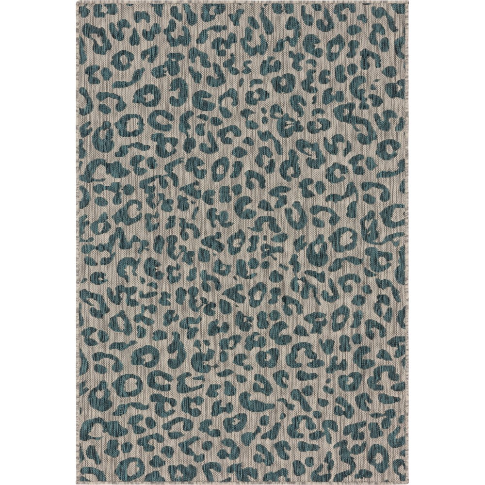 Rug Unique Loom Outdoor Safari Teal Rectangular 4' 0 x 6' 0