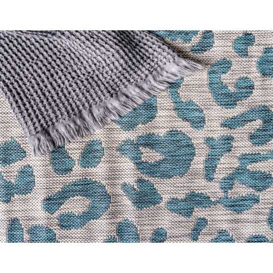 Rug Unique Loom Outdoor Safari Teal Rectangular 4' 0 x 6' 0