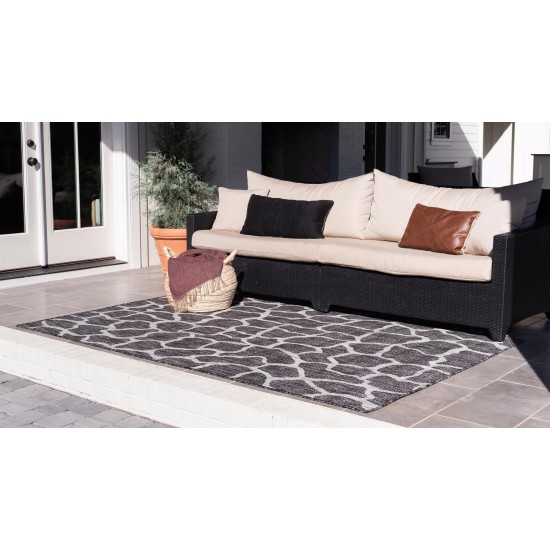 Rug Unique Loom Outdoor Safari Dark Gray Rectangular 4' 0 x 6' 0