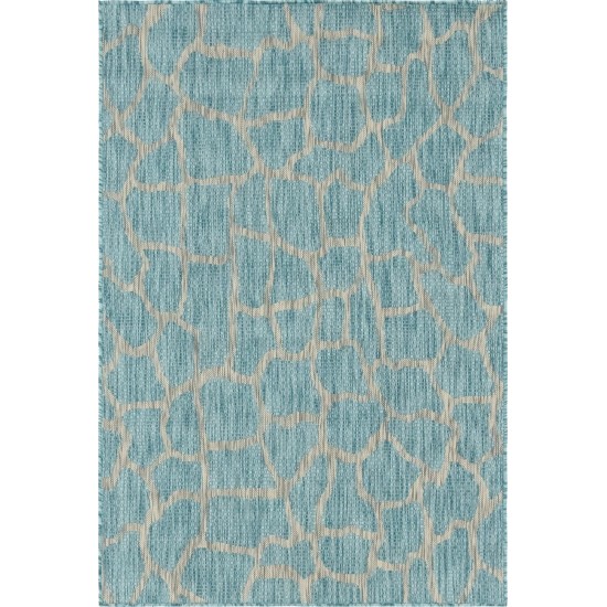 Rug Unique Loom Outdoor Safari Aqua Blue Rectangular 4' 0 x 6' 0