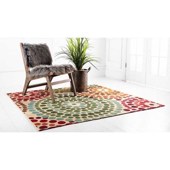 Rug Unique Loom Outdoor Modern Beige Square 6' 0 x 6' 0