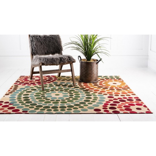 Rug Unique Loom Outdoor Modern Beige Square 6' 0 x 6' 0