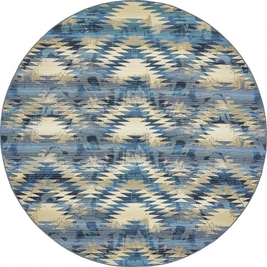 Rug Unique Loom Outdoor Modern Blue Round 8' 0 x 8' 0