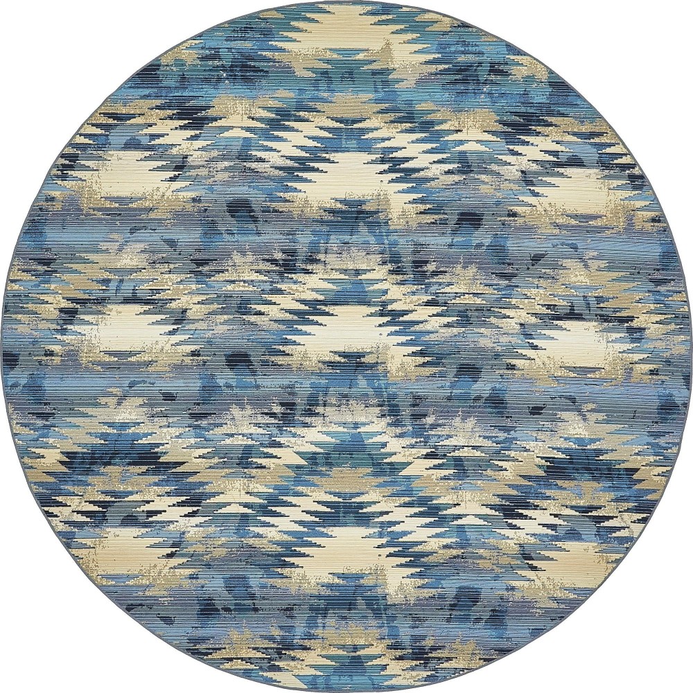 Rug Unique Loom Outdoor Modern Blue Round 8' 0 x 8' 0 Rug Unique Loom Outdoor Modern Blue Round 8' 0 x 8' 0