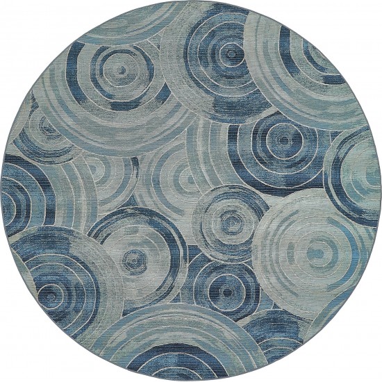 Rug Unique Loom Outdoor Modern Light Blue Round 8' 0 x 8' 0