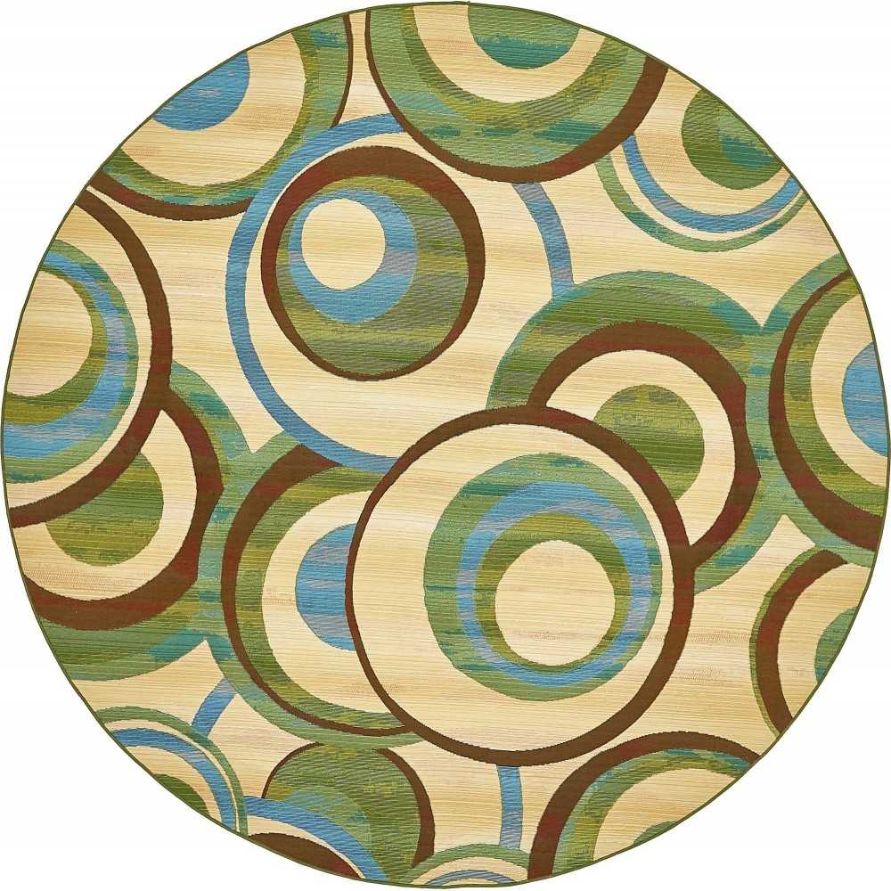 Rug Unique Loom Outdoor Modern Beige Round 8' 0 x 8' 0