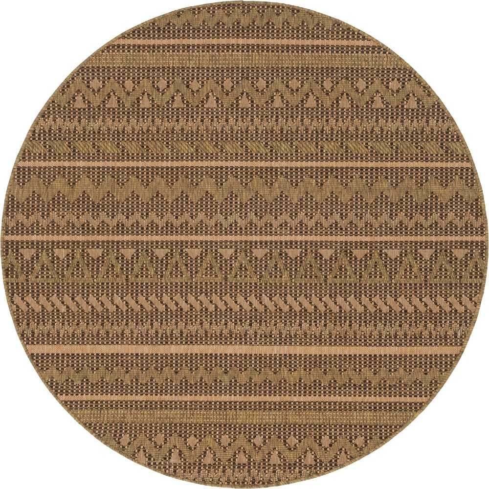 Rug Unique Loom Outdoor Modern Light Brown Round 6' 0 x 6' 0