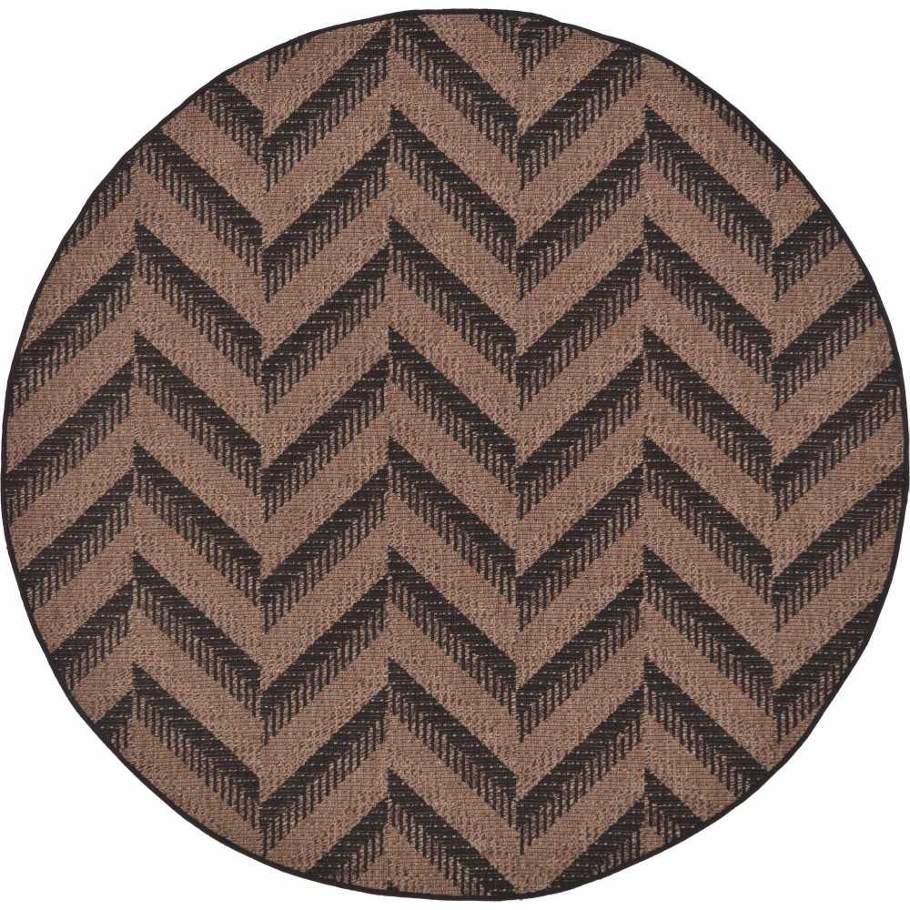 Rug Unique Loom Outdoor Modern Brown Round 6' 0 x 6' 0