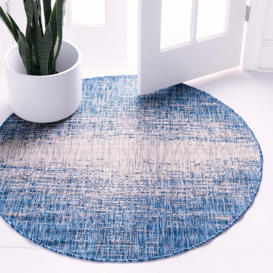 Rug Unique Loom Outdoor Modern Blue Round 4' 0 x 4' 0