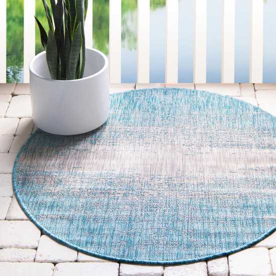 Rug Unique Loom Outdoor Modern Aqua Blue Round 4' 0 x 4' 0