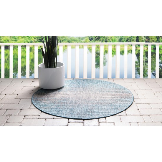 Rug Unique Loom Outdoor Modern Aqua Blue Round 4' 0 x 4' 0
