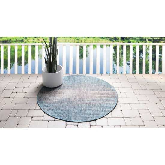 Rug Unique Loom Outdoor Modern Aqua Blue Round 4' 0 x 4' 0