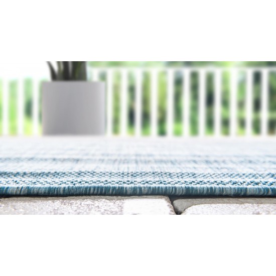 Rug Unique Loom Outdoor Modern Aqua Blue Round 4' 0 x 4' 0