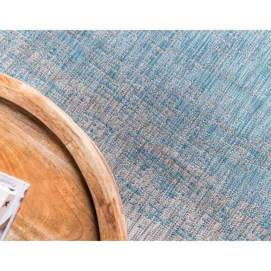 Rug Unique Loom Outdoor Modern Aqua Blue Round 4' 0 x 4' 0