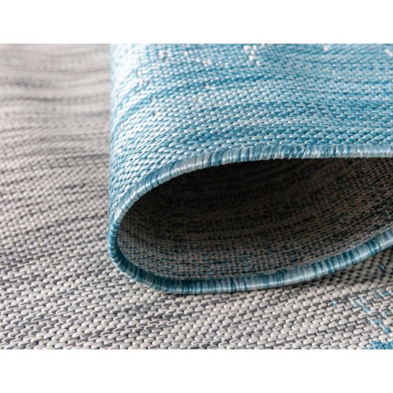 Rug Unique Loom Outdoor Modern Aqua Blue Round 4' 0 x 4' 0