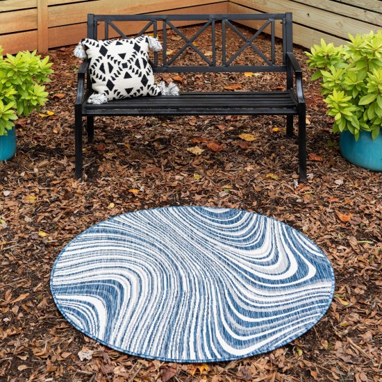 Rug Unique Loom Outdoor Modern Navy Blue Round 4' 0 x 4' 0