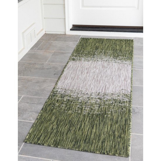 Rug Unique Loom Outdoor Modern Green Runner 2' 0 x 6' 0