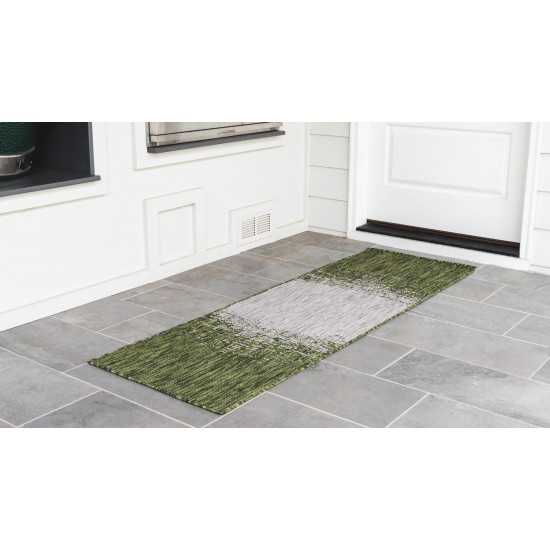 Rug Unique Loom Outdoor Modern Green Runner 2' 0 x 6' 0