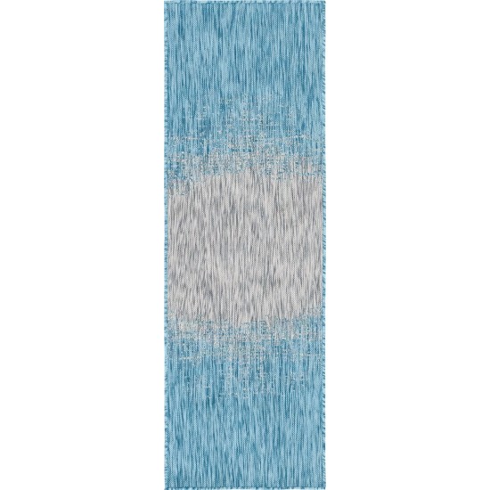 Rug Unique Loom Outdoor Modern Aqua Blue Runner 2' 0 x 6' 0