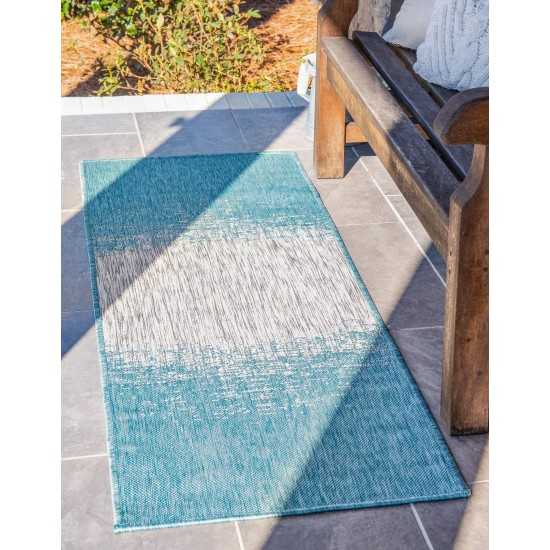 Rug Unique Loom Outdoor Modern Aqua Blue Runner 2' 0 x 6' 0